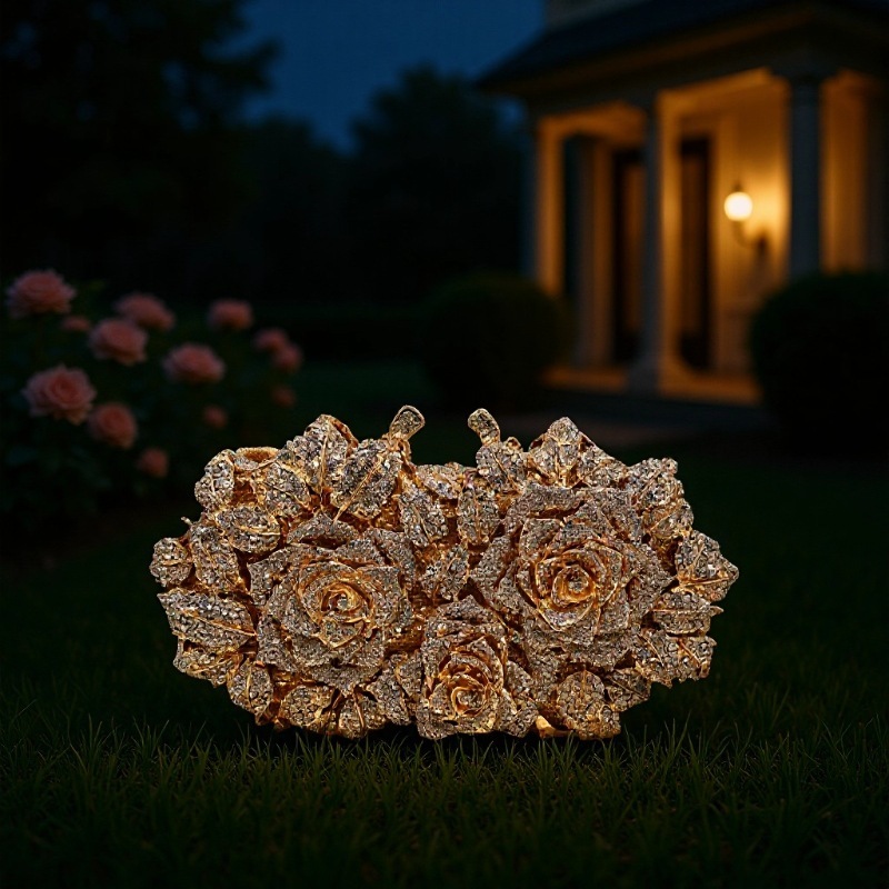 Spring New European And American Luxury Fashion Evening Rose Shape Party Banquet Women's Bag Fashion Dinner Bag Diamond Encrusted Handbag Hard-