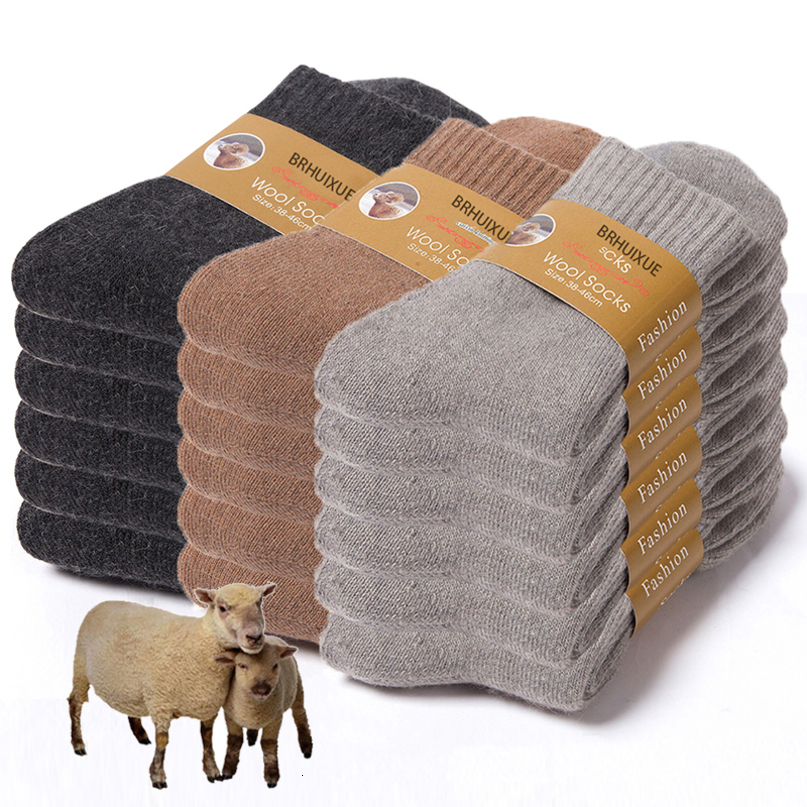 6 Pairs Winter Wool Socks Male Mens Super Thicker Solid Merino Plush Womens Against Cold Snow Terry 261019