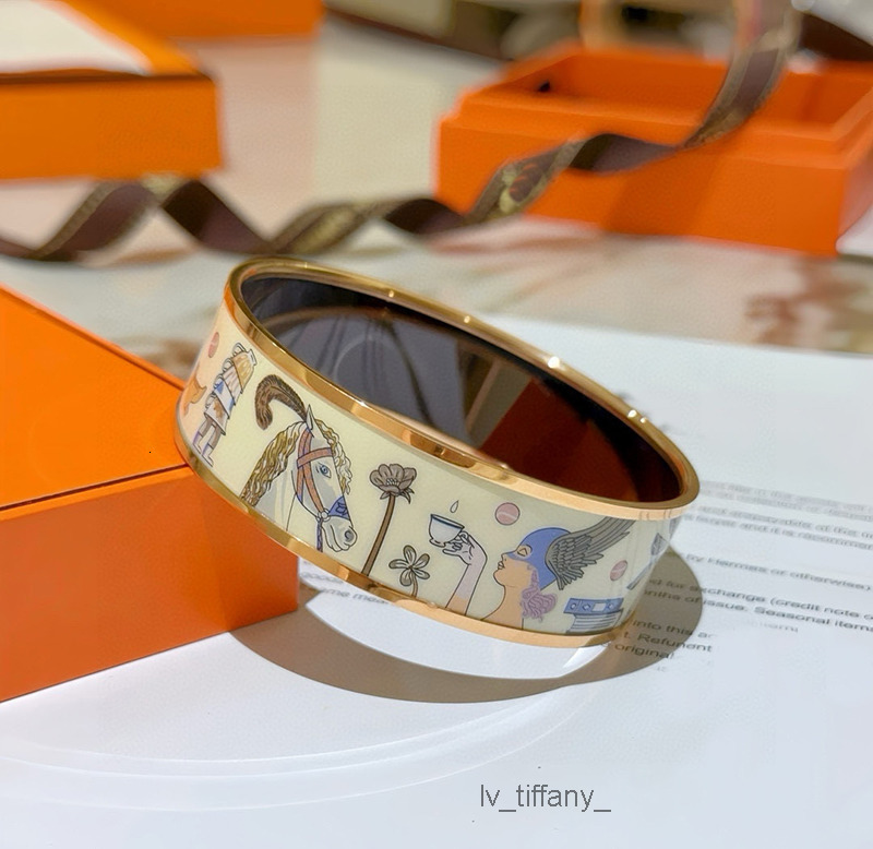 New Designers H Brand Pure Handcrafted Enamel Craftsmanship 20mm Wide Original High End Custom Material K Gold Bracelet Jewelry Wedding Party Gift