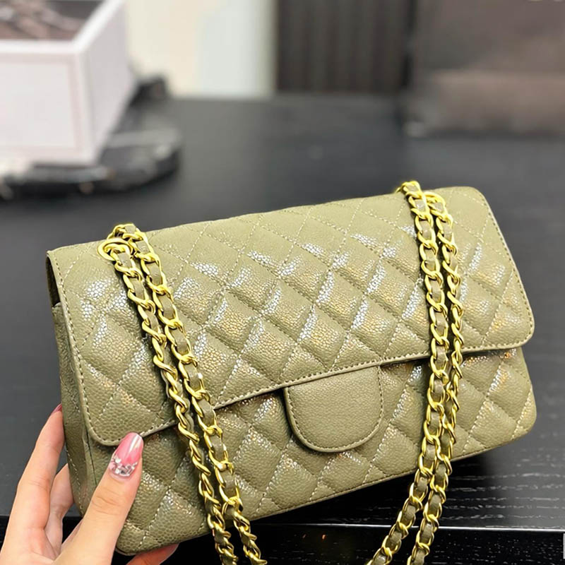 Designer Womens Shoulder Bag Two Flap Caviar Calfskin Classic Diamond Pattern Gold Silver Hardware Metal Turn Lock Matelasse Chain Luxury Handbag Cr