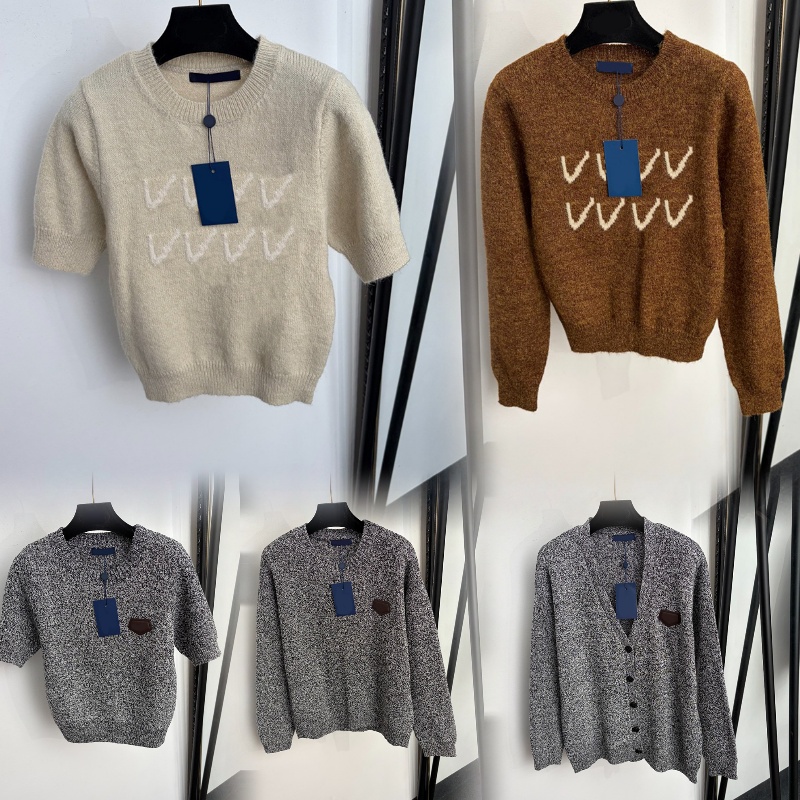 Women Jacquard Knit Tops Embroidery Short Sleeve Cropped Tees Sweater Cardigan Autumn Vintage Pullover for Women