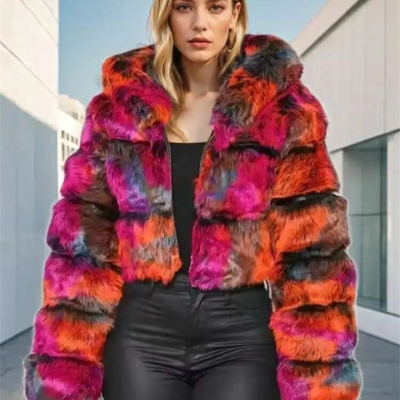 DEAT Fashion Faux Fur Coat Womens Hooded Covered Bickle Long Sleeve Loose Thick Warm Plush Jacket Winter 7AB6511 261016