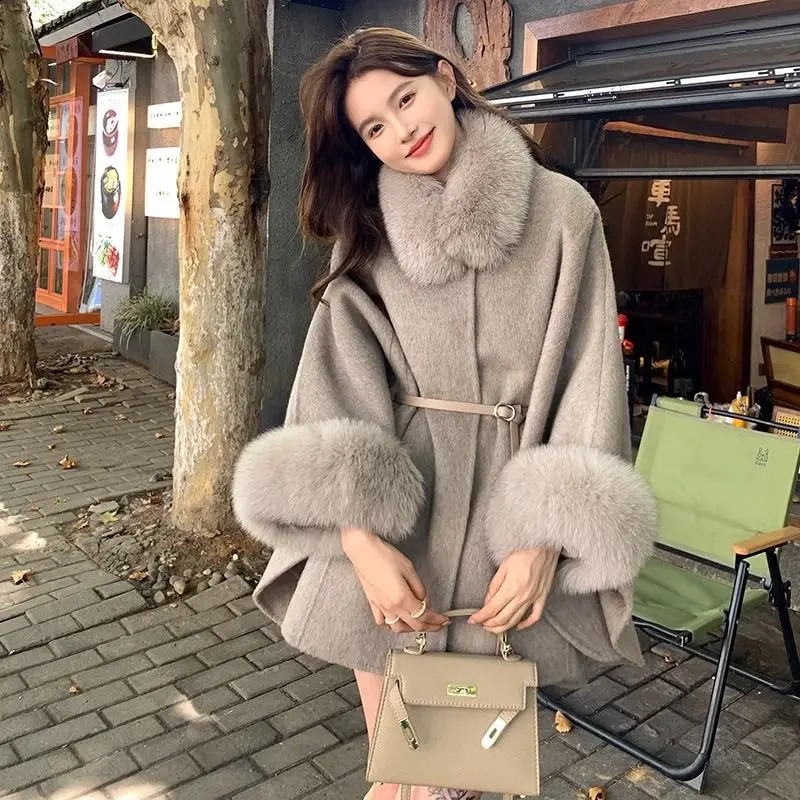 Women's Models Fairy Winter Fall Coat Fur Collar Belt Senior Simple Loose Leisure Comfortable Fashion Versatile Soft 261015