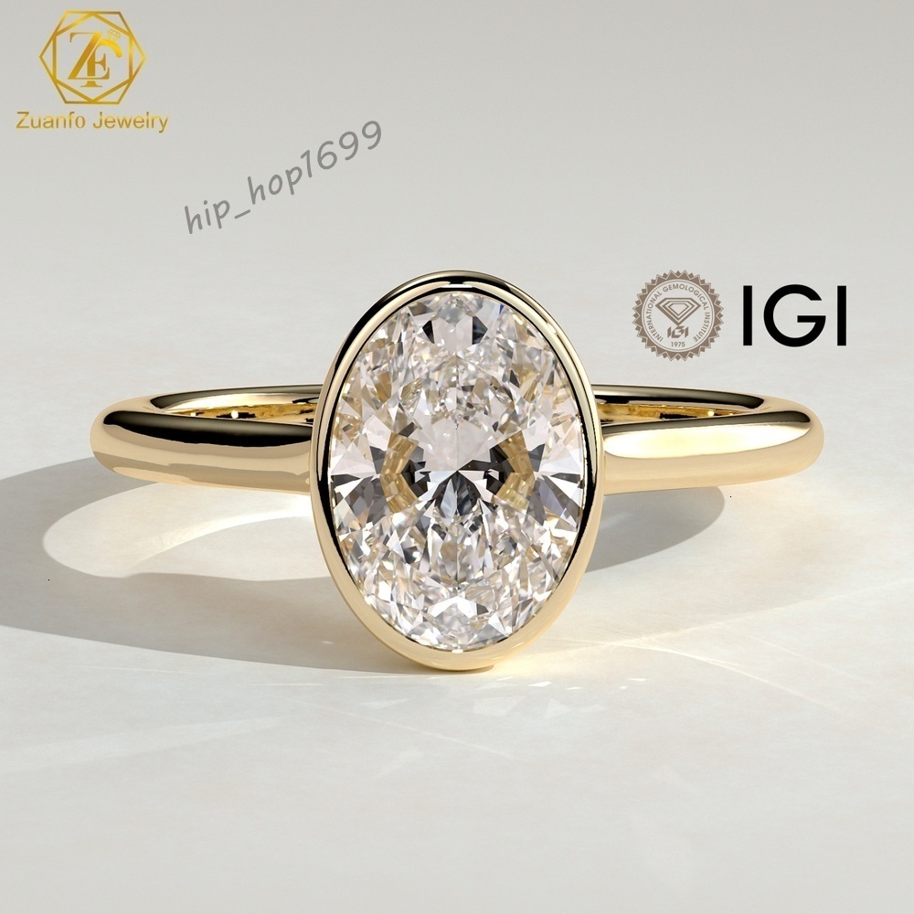 14K Yellow Gold 1-3ct D Color Oval Cut Lab Diamond Bezel Setting Women's Romantic Everyday Solitaire Engagement Ring IGI