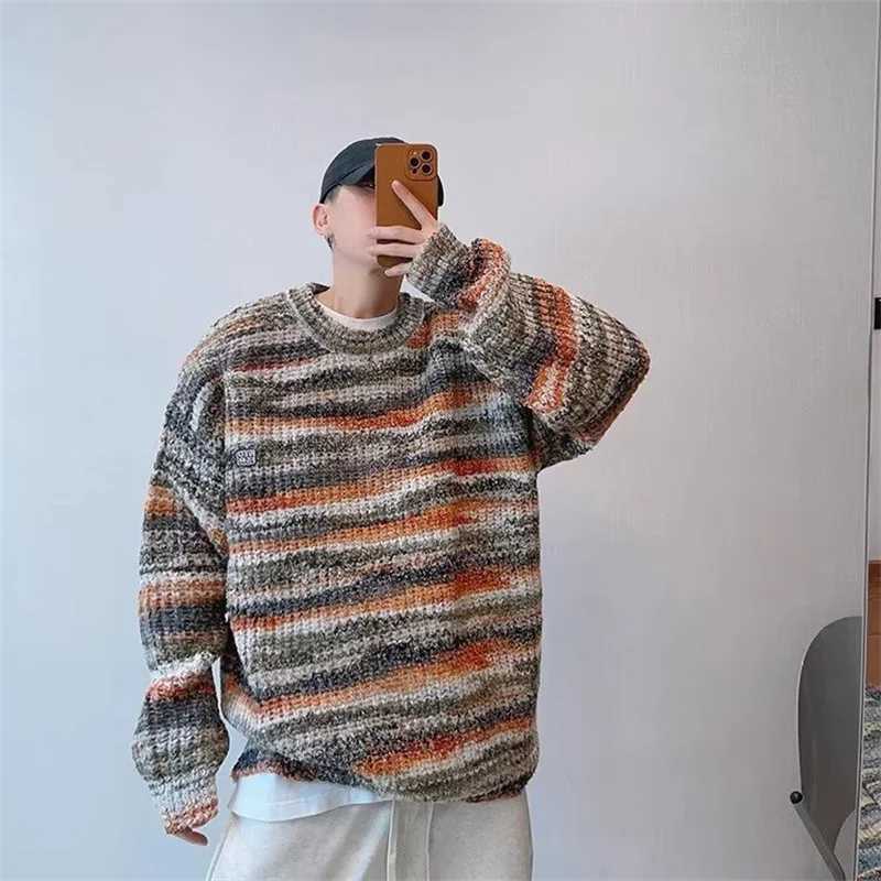 Knitted Spring Classic Color-Block Striped Sweater For Man Hip Hop Fashion Loose Pullovers Strtwear Y2K Vintage hombre M261016