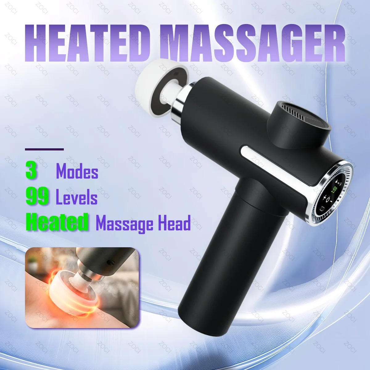 Portable Massage Gun With Heated Head Professional 3 Mode 99 Speed Electric Fascia Gun Handheld Mini Deep Tissue Muscle Massager 261009