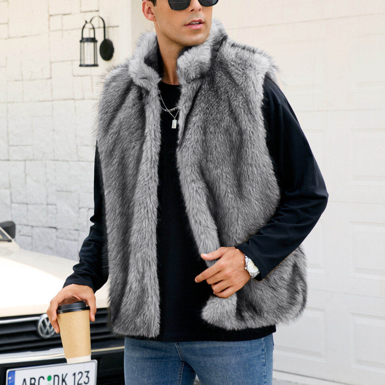 New Men Fashion Vest Colour 2026 European and American men Fur jacket, collar vest, fur vest
