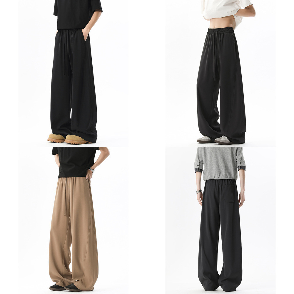 Morgan Silk black wide-leg curved trousers for men and women, spring and autumn cleanfit pants, American-style drapey straight-leg slightly flared t