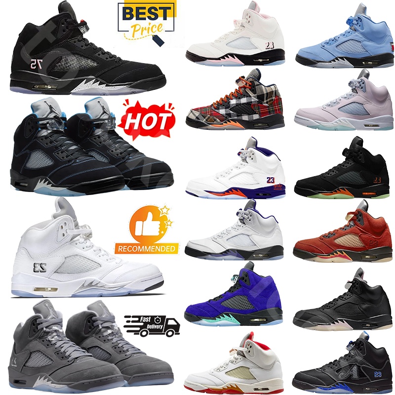 With box Basketball Shoes 5s Sneakers Men 5 White Black j5 Metallic Reimagined Wolf Grey Fire Red Medium Soft Pink Muslin University Blue Mens Sport