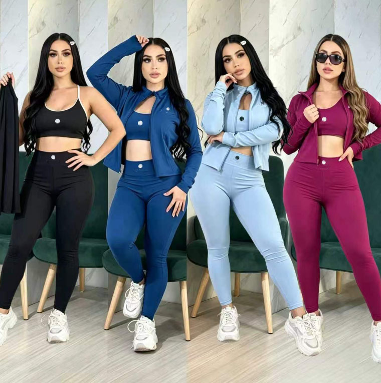 Fashion women's casual Tracksuits designer embroidered short jacket vest jogging pants tight-fitting yoga three piece set
