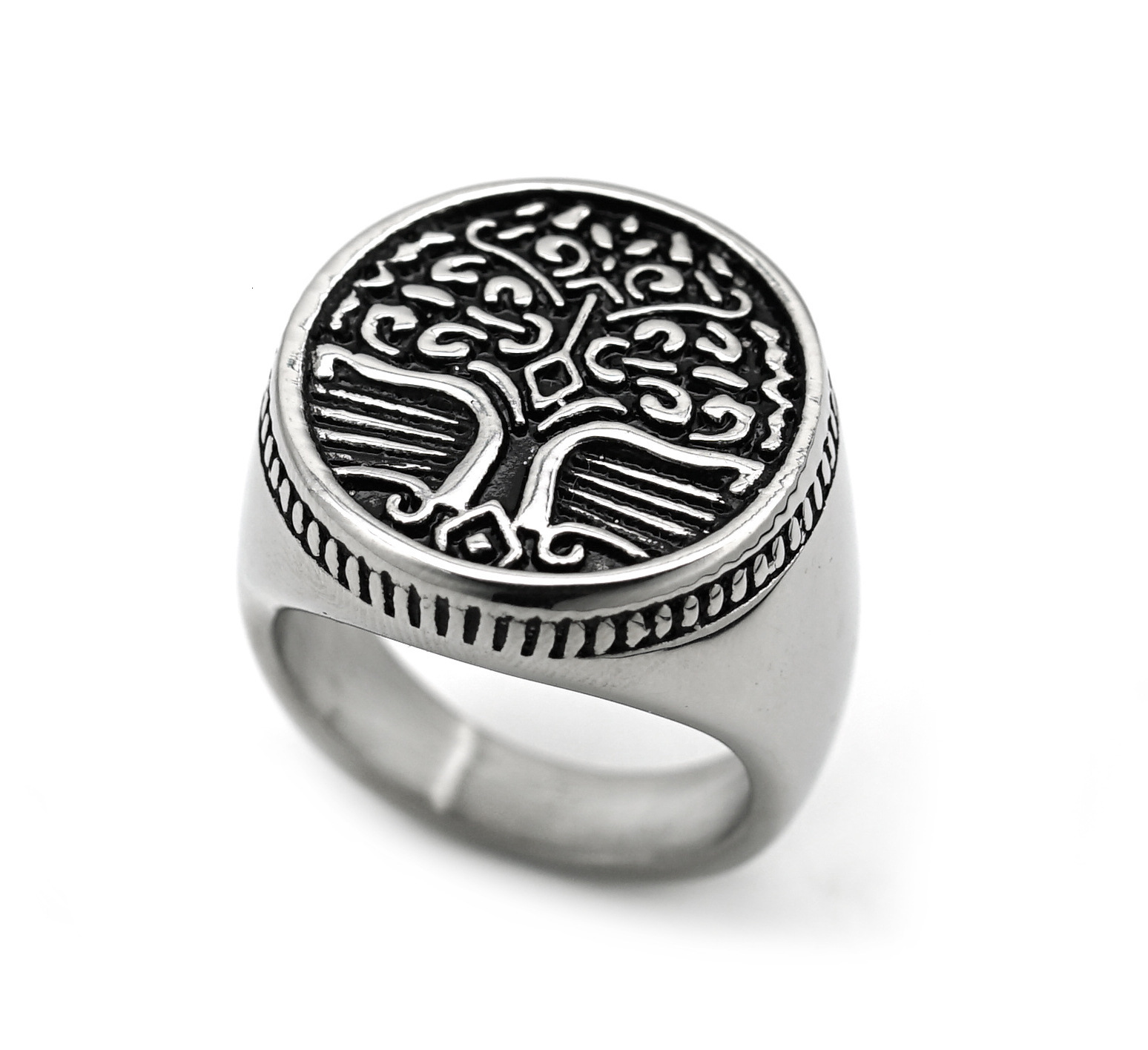 European and American stainless steel Tree of Life signet classic men's Viking amulet ring, Nordic jewelry