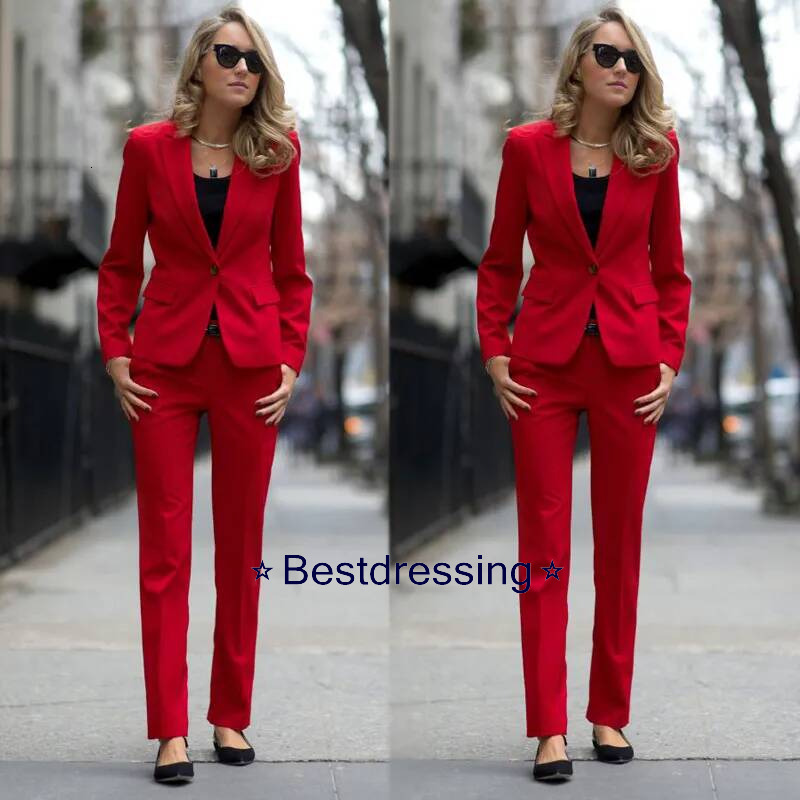 Fashion Red Mother Of The Bride Suits Slim Fit One Button Women Ladies Plus Size Office Tuxedos Formal Work Party Wear For Wedding Bd019