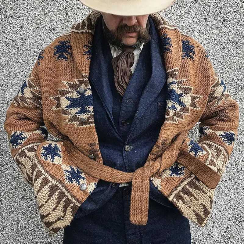 States Europe United and The Men Heavy Jacquard Fashion Sweater Autumn and Winter Retro Casual Thick Cardigan Knit Sweater Coat M261016