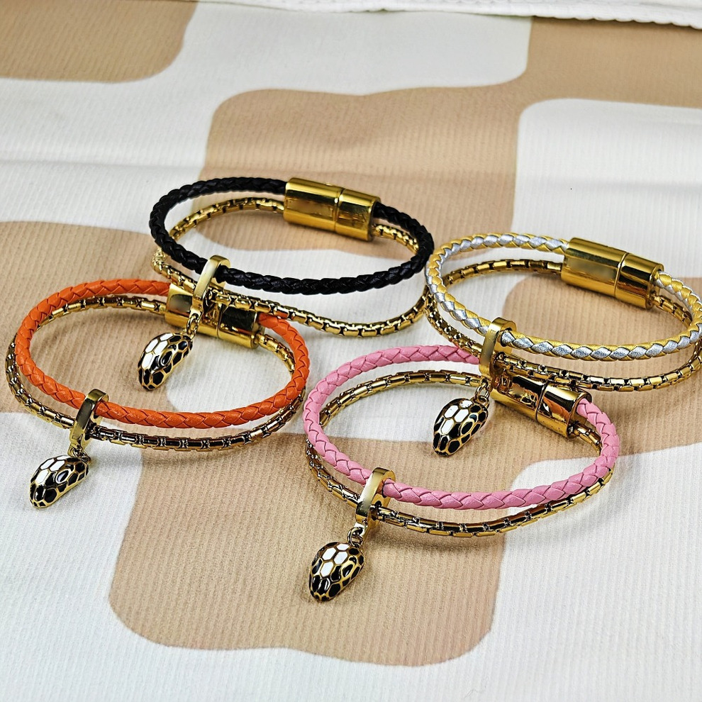 2026 New Designer's 2025 Classic cologne Calf Woven Leather Rope Double Layer Bracelet With Enamel Snake Head perfume For Couples Exuding A Sen