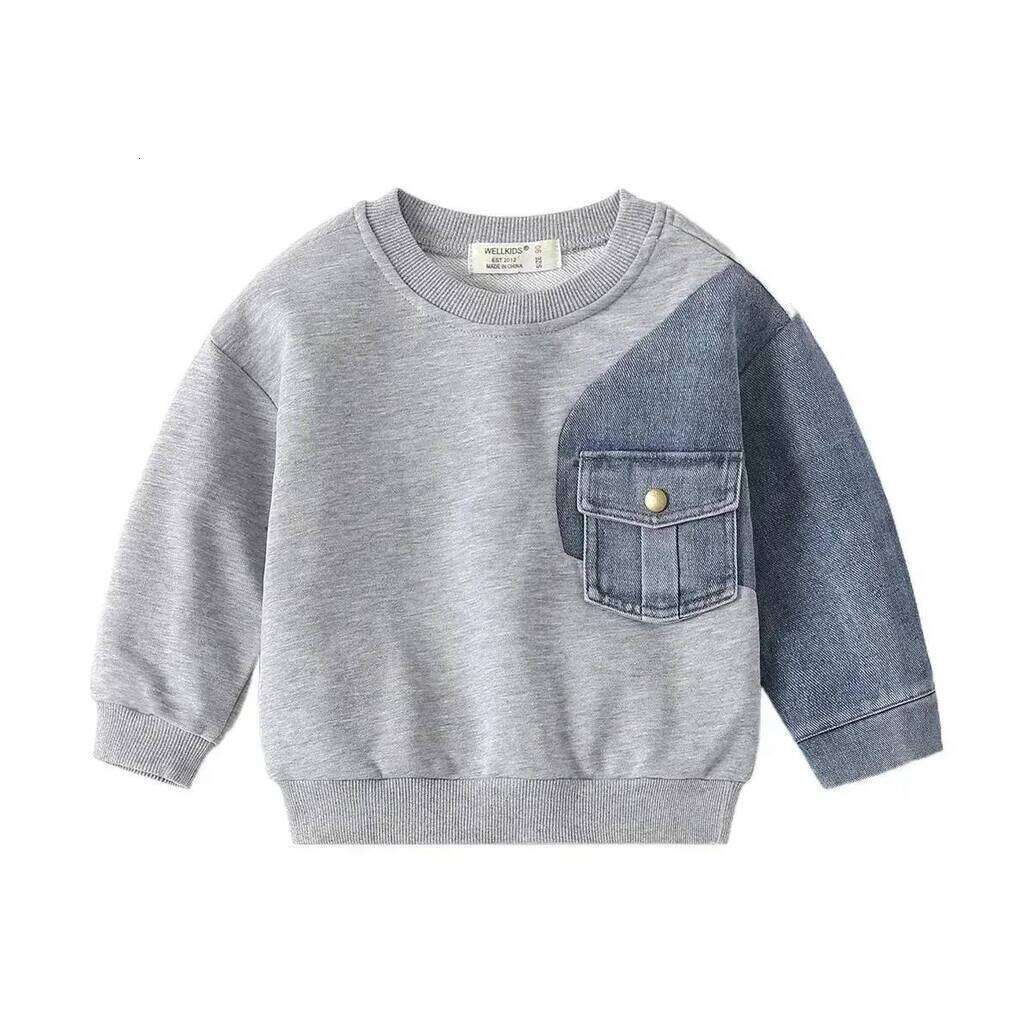 Girls Hoodie Boys pullover Denim Sweatshirt Kids Stitching Sleeved Loose Sweater Casual Hoodies Spring Autumn Childrens Street Style Clothing Crew N
