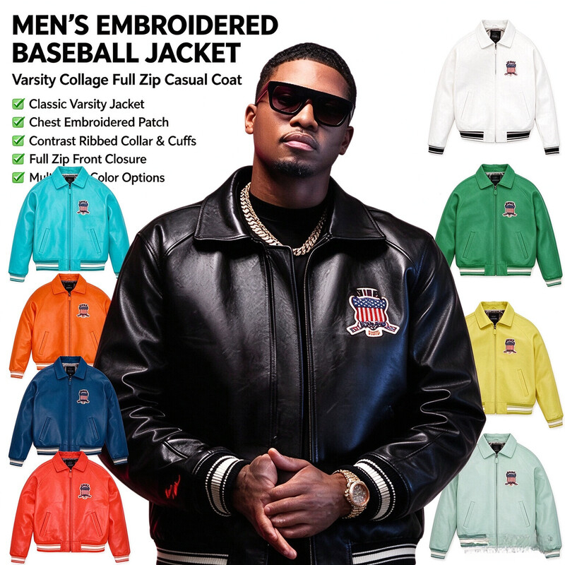 designer AVIREXMen's Genuine Leather Varsity Jacket Us plus size Thick European lambskin High Quality Embroidery Jackets Fashion Retro PU cotto