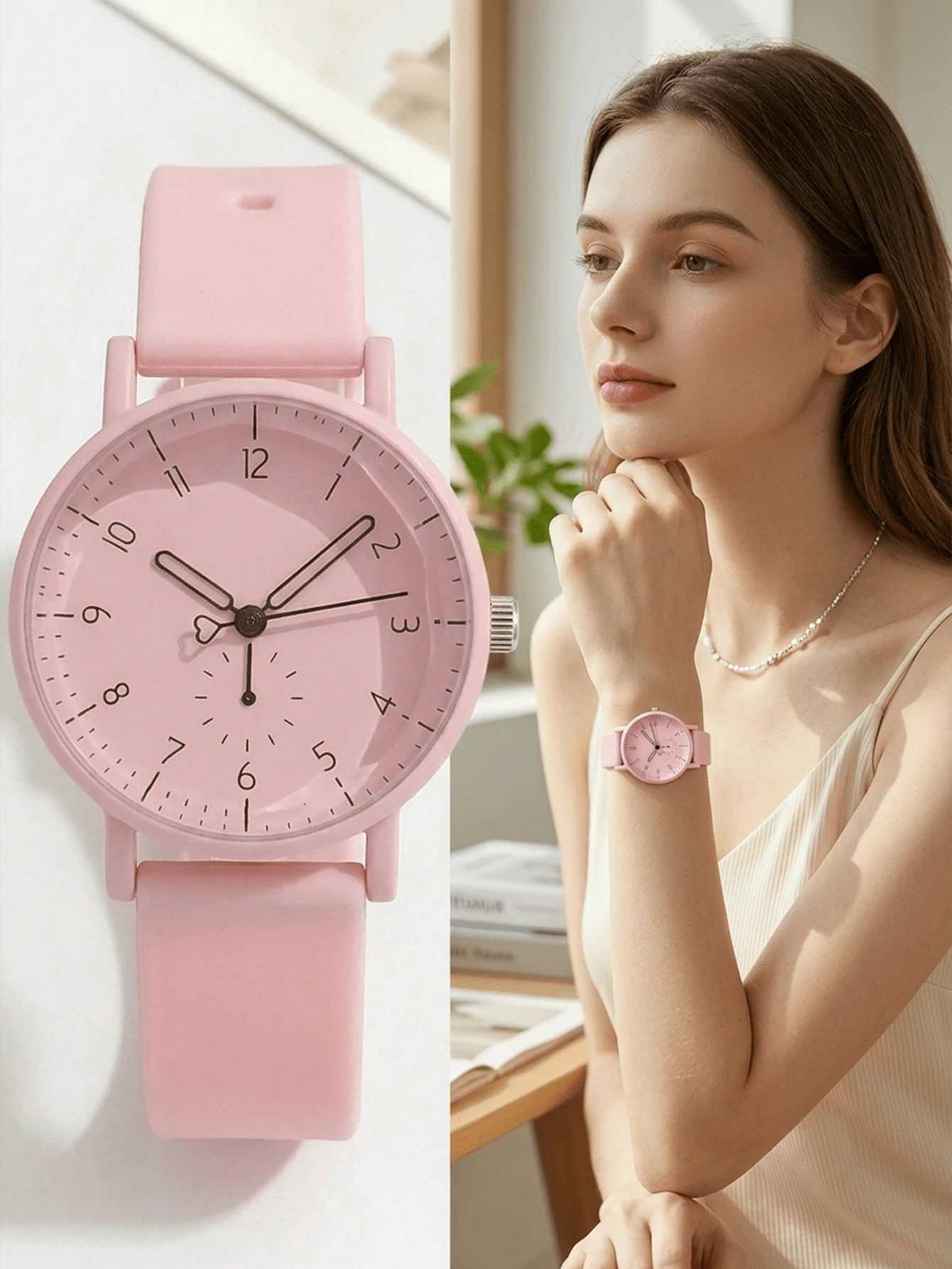 JasonRolls 2PCS Womens Watch Minimalist Fashion Light Luxury Casual Elegant Digital Scale Quartz Watch With Rhinestone Ring Gift Suitable For Daily