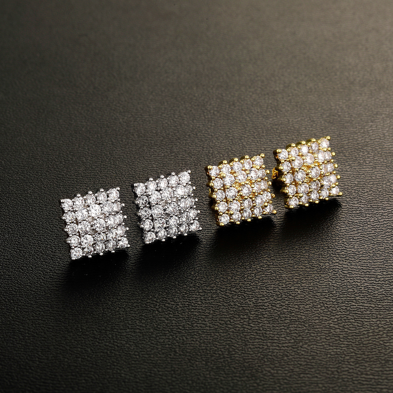 Hip-hop style square double-layered, fully inlaid Luxury Iced with moissaniteia, gold-plated earrings, street culture trendy men's Out D VVS Di