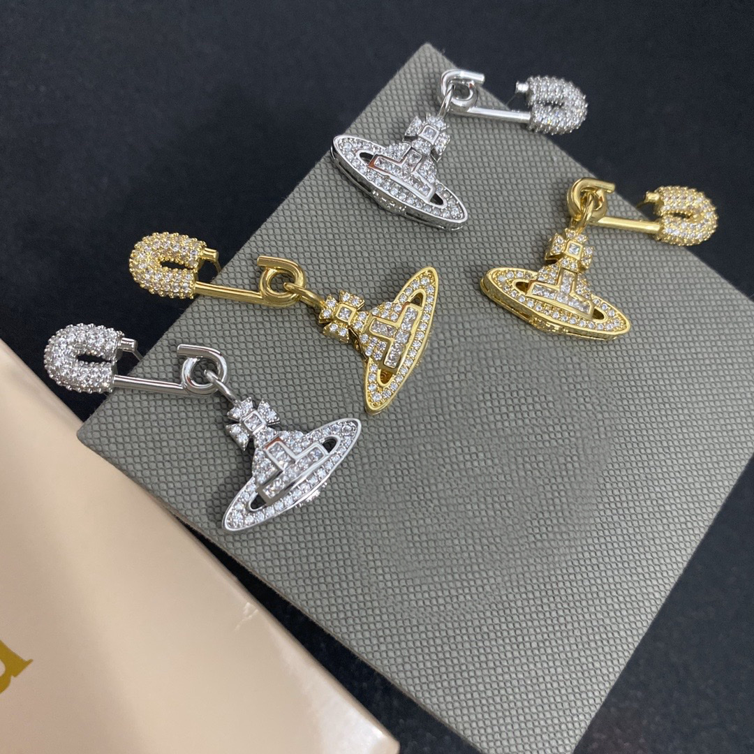 Fashion Designer Plated Gold And Silver Zircon Saturn Pendant Earrings Exquisite High End Gift Suitable For Womens Daily Commuting Paired With Jewel