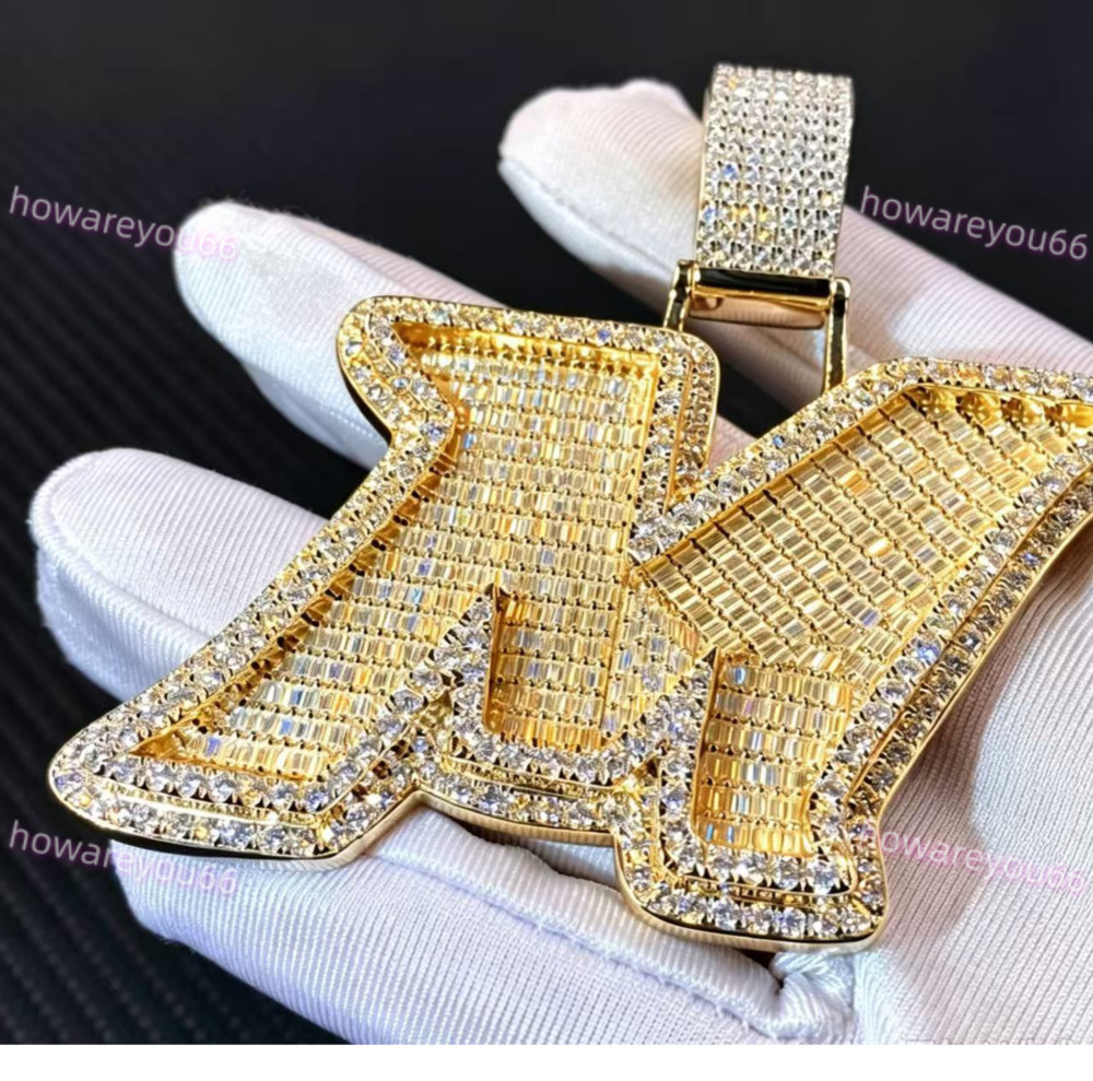 Hip Hop Jewelry Mens Iced Out Custom Letter 925 Sterling Silver Baguette VVS Moissanite Diamond Name Initial Pendant