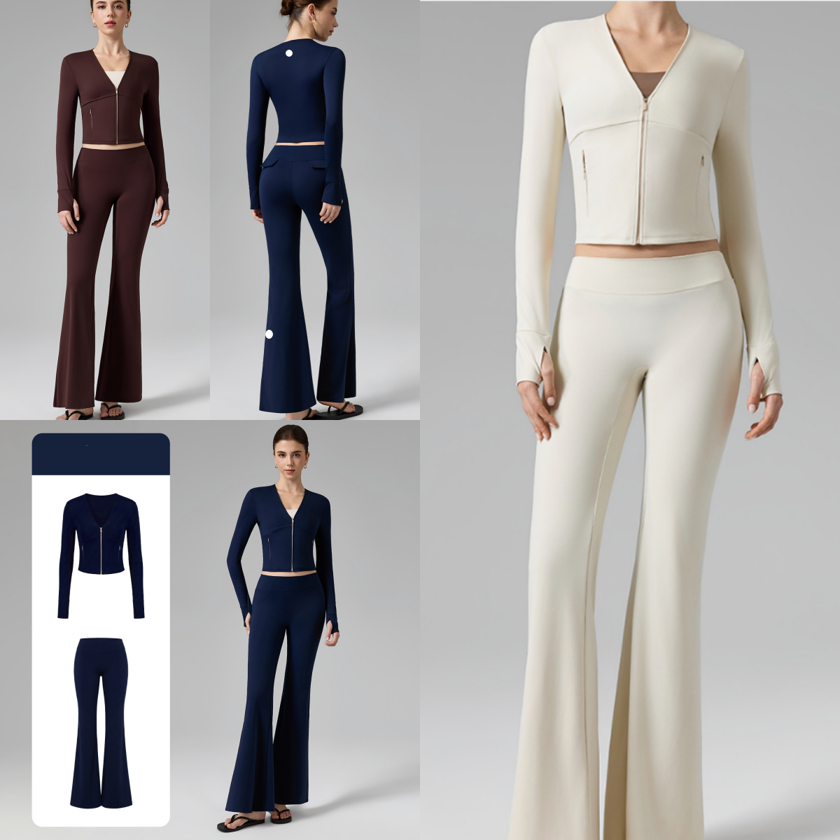 Ensemble de Fitness deux pièces pour femmes, haut de Yoga à col en v et manches longues, pantalon de Yoga légèrement évasé, taille basse, nouvell