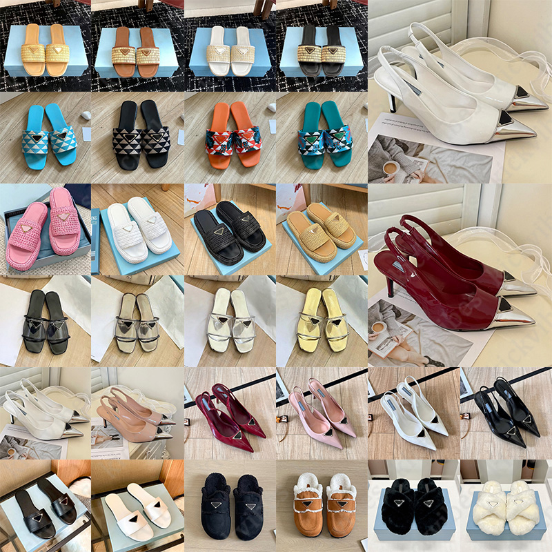 Hot Sale Designer Slippers Sandals Women Fashion White Black Orange Khaki lady fur Slides Summer Flat Mule Platform Flatform heel warm women luxury