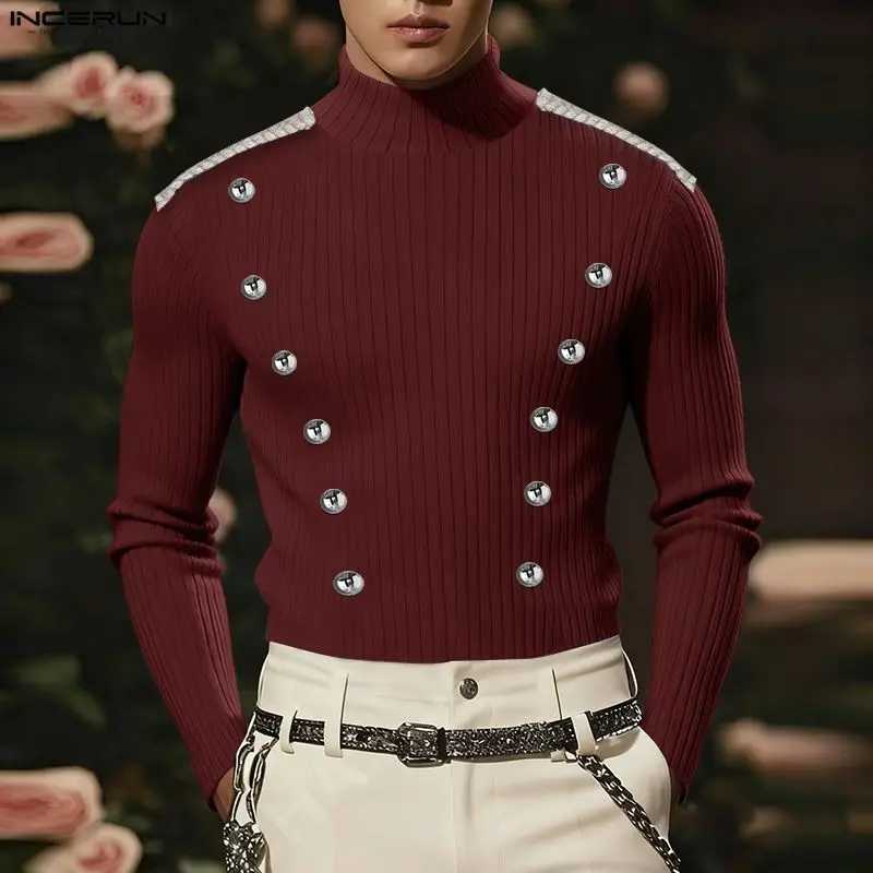 Long Men Turtleneck Sweater Patchwork Slve Knitted Male Pullovers Button Strtwear Fashion Casual Men Clothing S-3XL M261016