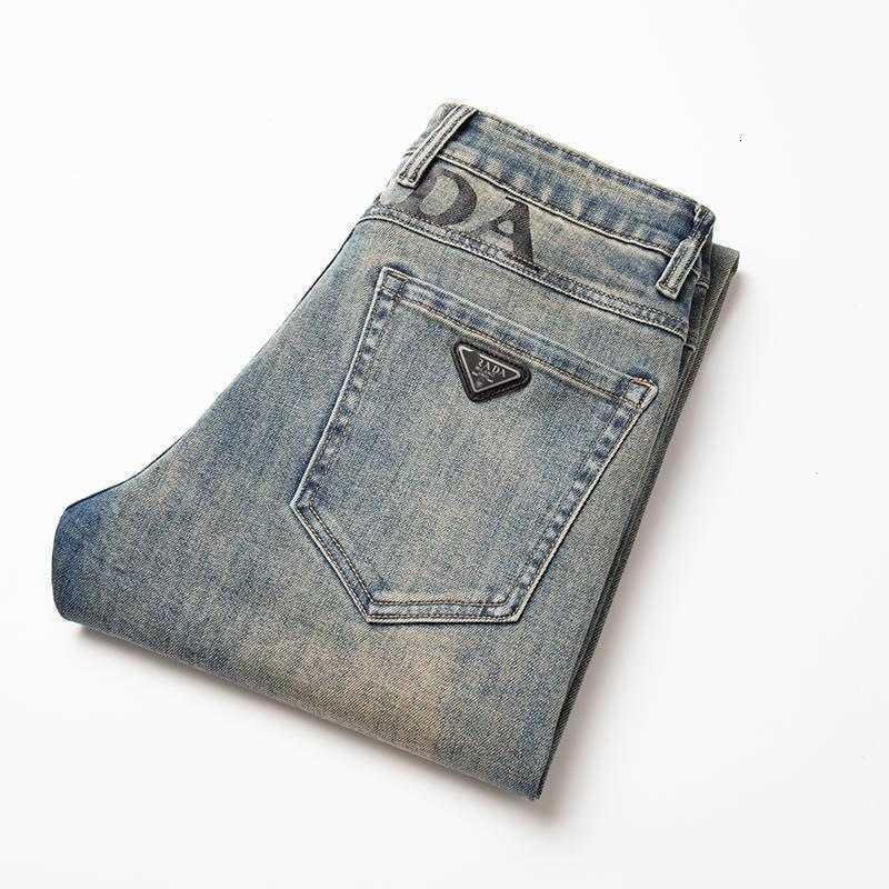 Designer Men's denim jeans Pl Spring and Autumn Men's Jeans Stretch Slim Fit Heat Pressed Vintage Washed Small Straight Leg Soft Long Pant