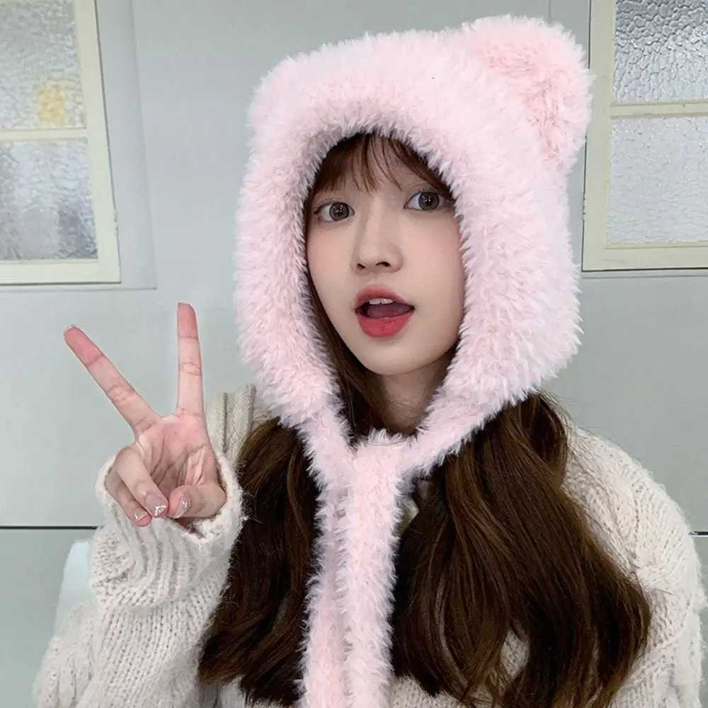 Beanie/Skull Caps Outdoor Cute Bear Ears Winter Hat Velvet Lining Ear Protection Bucket Hat Cold-proof Windproof Cap for Women Q261017