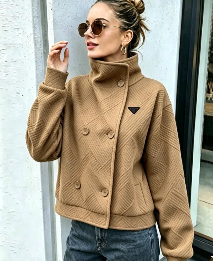 Women's Jackets vintage Luxury Button high neck double row button adjustable lapel Designer jacket womens coat