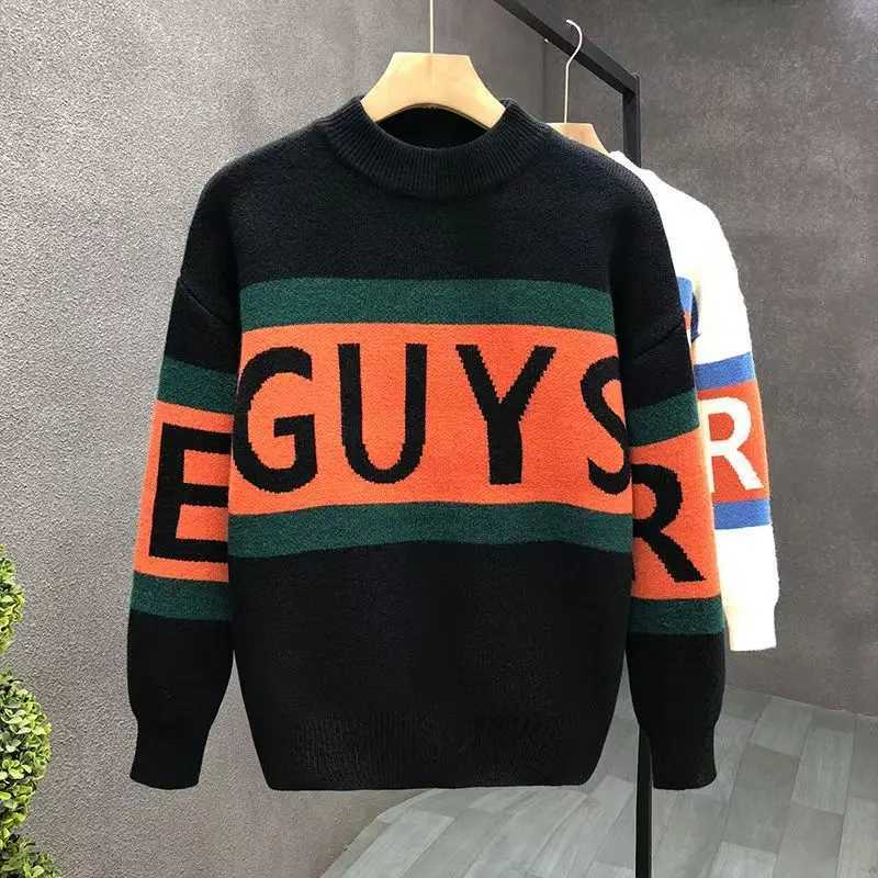 Winter Men Letter Sweaters Autumn Slim Fit Half-height collar Men Strt Wear Knitted Sweater Men Pullovers M261016