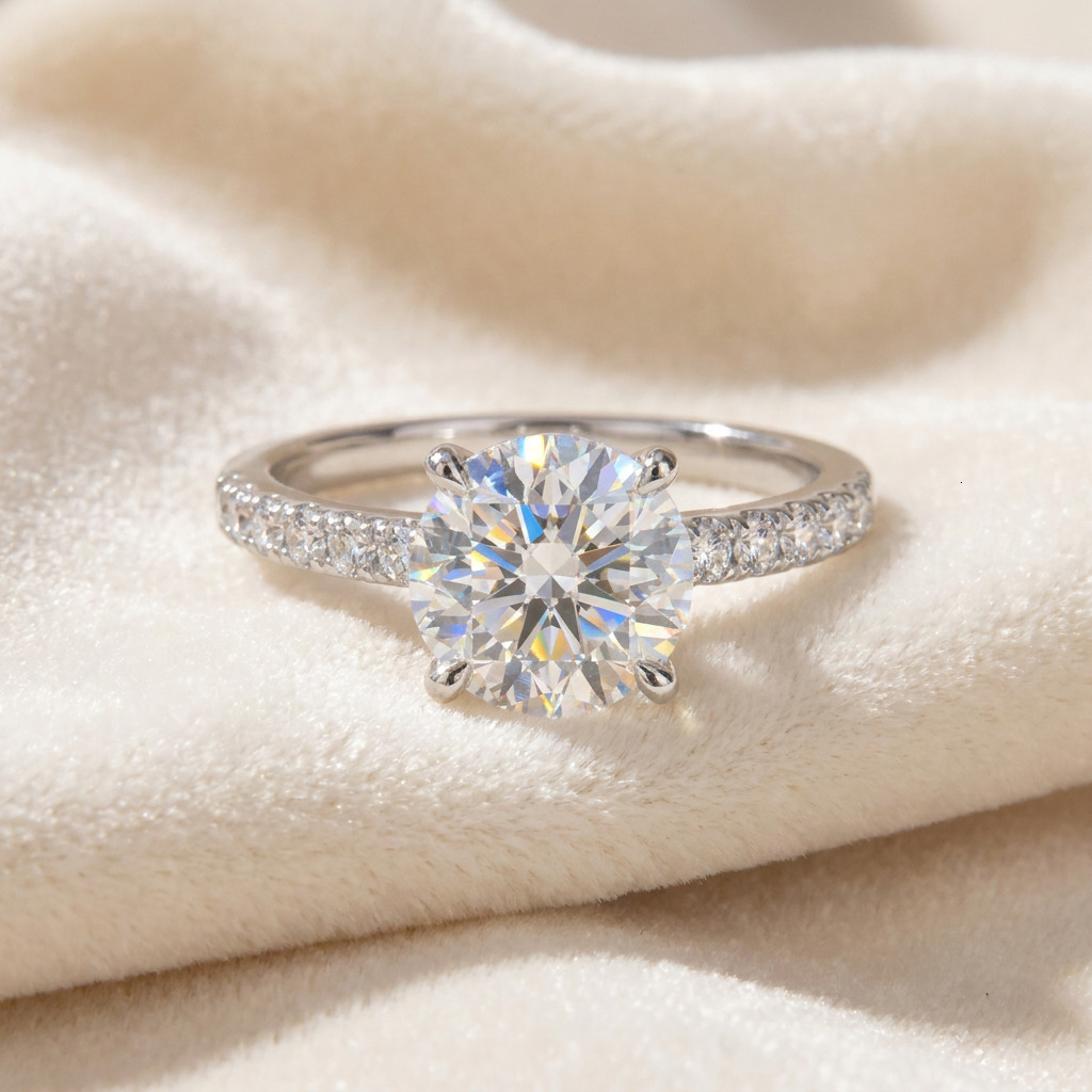 Custom Round Cut VVS Lab Grown Diamond Engagement Ring IGI Certified 925 Silver Synthetic Diamond Ring Fine Women Jewelry