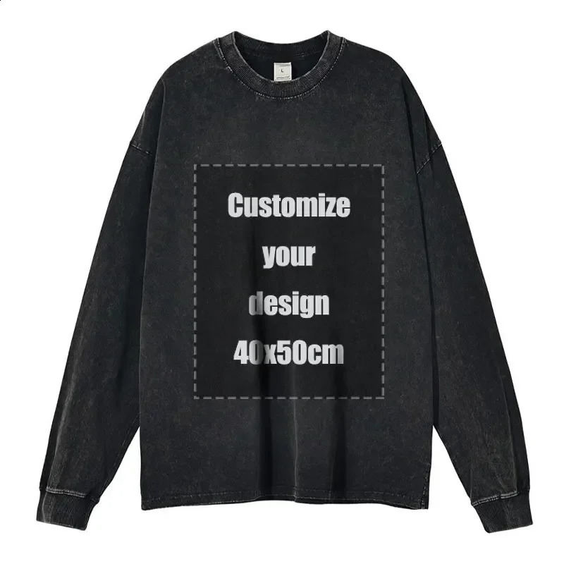 Custom Long Sleeve T-shirt Vintage Washed Hip Hop Sweatshirts Y2K Sweater DIY DTG Printing Pullover Oversized Tops Tees Cotton 261014