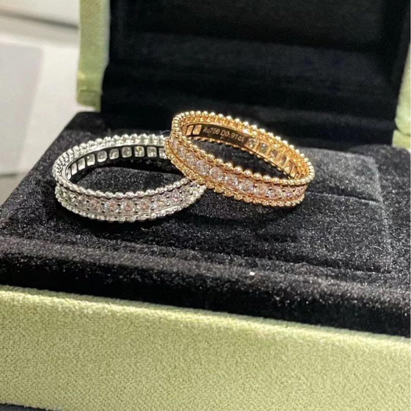 designer ring for women Four-Leaf Clover With Single Row Diamonds Kaleidoscope Ring 18K Rose Gold Plated Narrow Bead Ring vanlies cleef ring