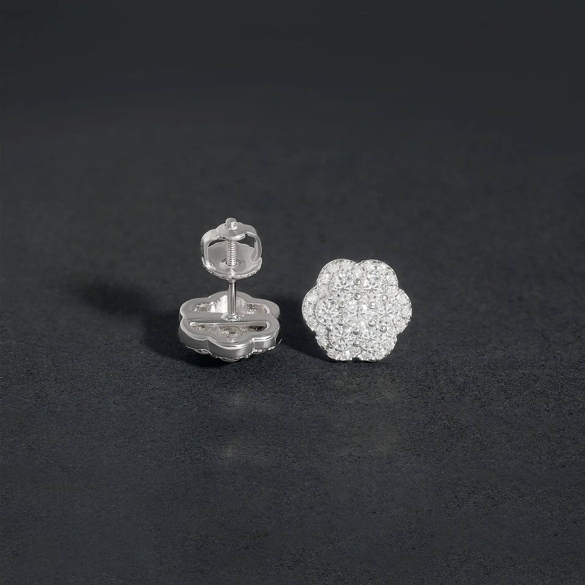 Mini Flat cubic zirconia Stud Earring For Women S925 Sterling Silver 18K Gold Round Cut White Moissanite Diamond Flower Stud Earring Party Jewelry G