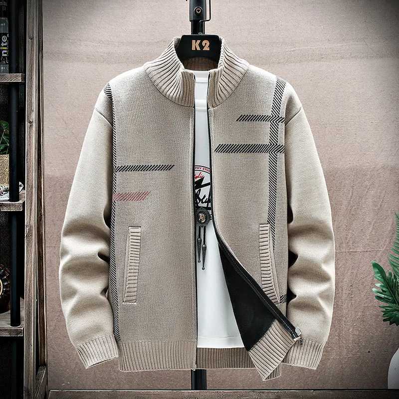 Stand Casual Autumn/Winter up Men's Neck Plush Thickened Knitted Cardigan Sweater Coat Fashion Versatile Warm Knitted Sweater M261016