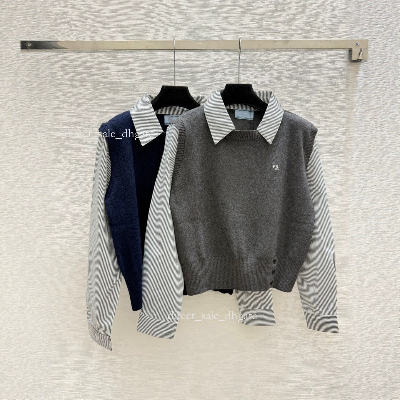 Designer 2026 Early Autumn New Collection, Solid-Color, Two-Piece-Style, Collared, Long-Sleeved Knit Top e7e2