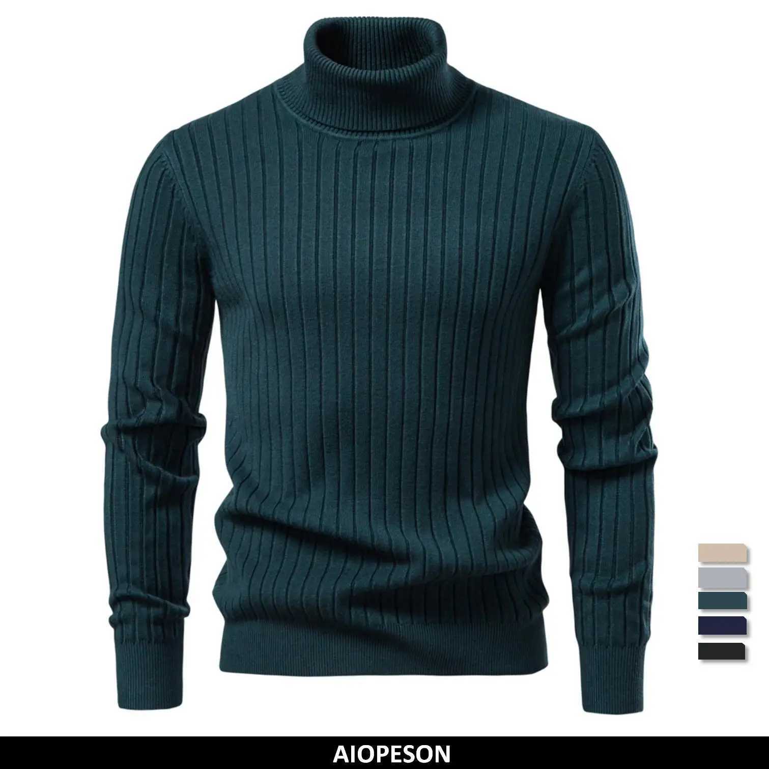 Men's Turtleneck Sweater Solid AIOPESON Color with Striped Pullover Warm Knitwear Winter Basic Casual High Quty Sweater Male M2610161