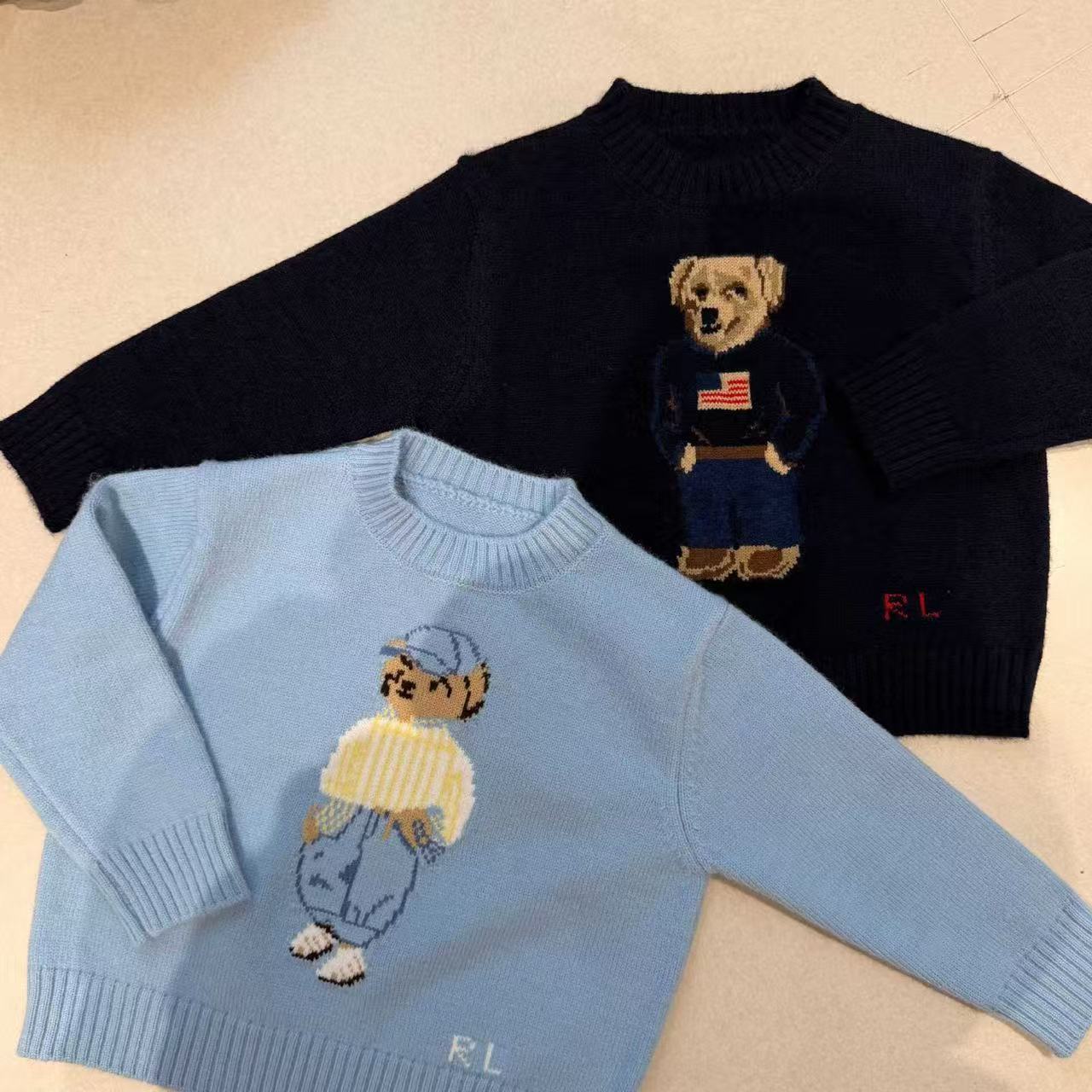 Autumn Crew Neck Boys Sweaters Spring Kids Bear Embroidered Sweater Casual Girls Clothes Warm Knitwear A Class Skin Friendly Children Clothing