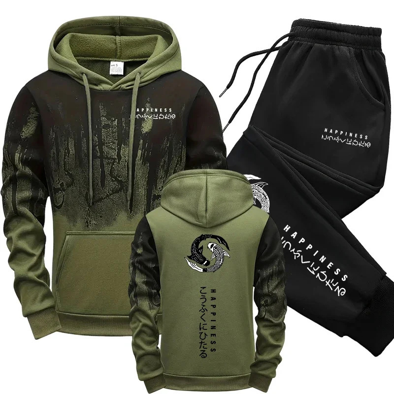 Japanese Fashion Mens Tracksuit Hoodies Sweatpants 2 Piece Set Fall winter Daily Casual Sporty Jogging Suit Urban Trend Outfits 261019