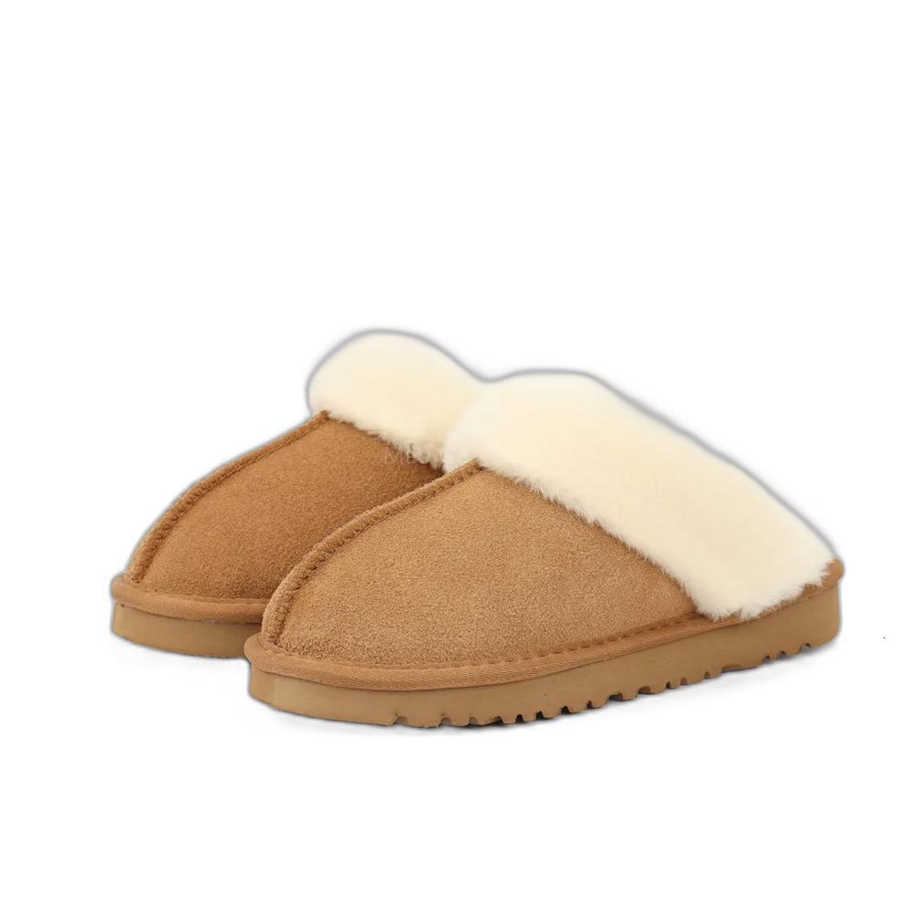 Designer Fluffy Slippers Australian Chesut Fur Slides Sheepskin Shearling Mules Women Men Platform Shoes Suede Comfort Fall Winter Warm Booties 35-4