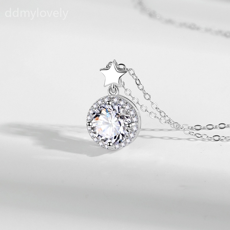 S999 Sterling Silver Star Pendant Necklace Ocean Blue CZ Fashion Jewelry Gift for Her
