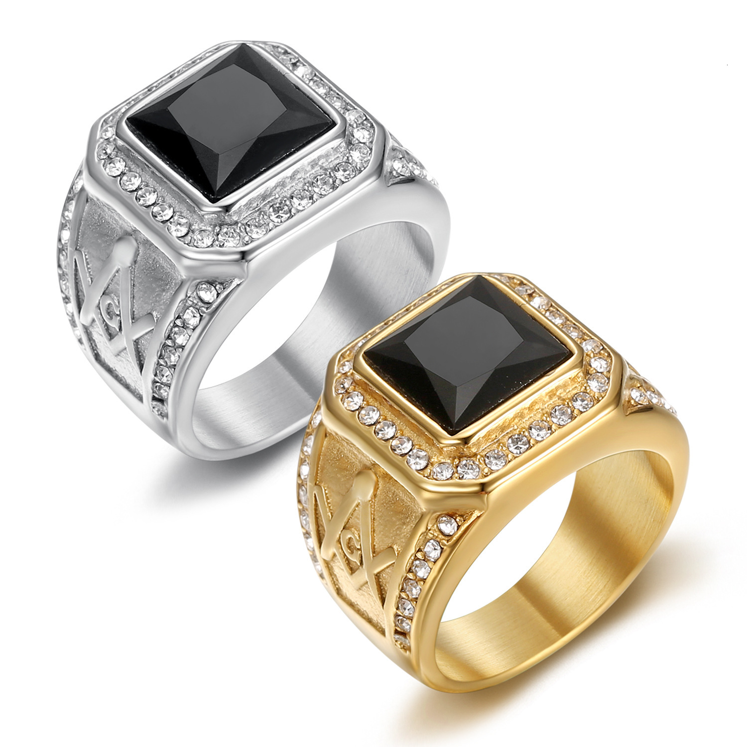 European and American New Titanium Steel/316 Stainless Steel Inlaid with Colored Gemstones Masonic AG Vintage Ring