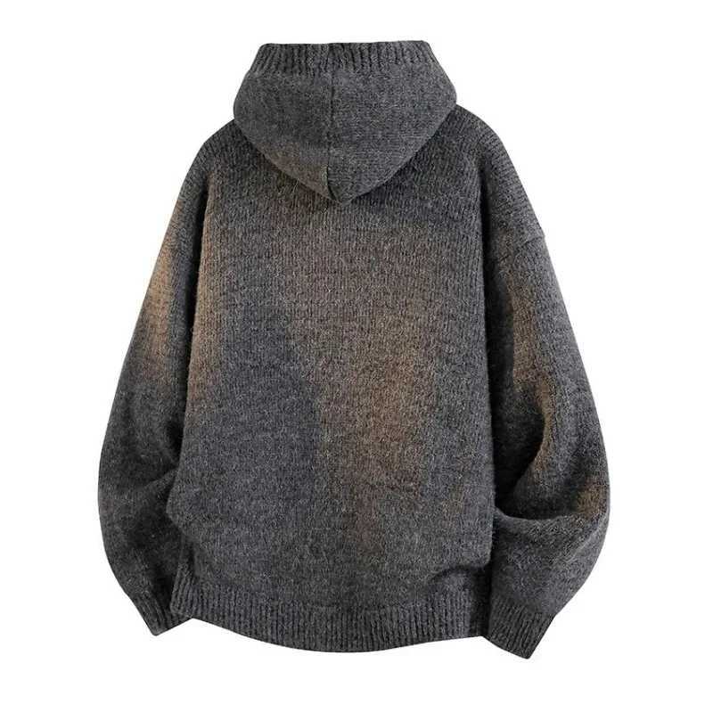 Men KIDWHXR Hooded Autumn Sweater Loose Solid Single-breasted Male Knitted Coat Simple Long Slve Pocket Man Casual Cardigans M261016