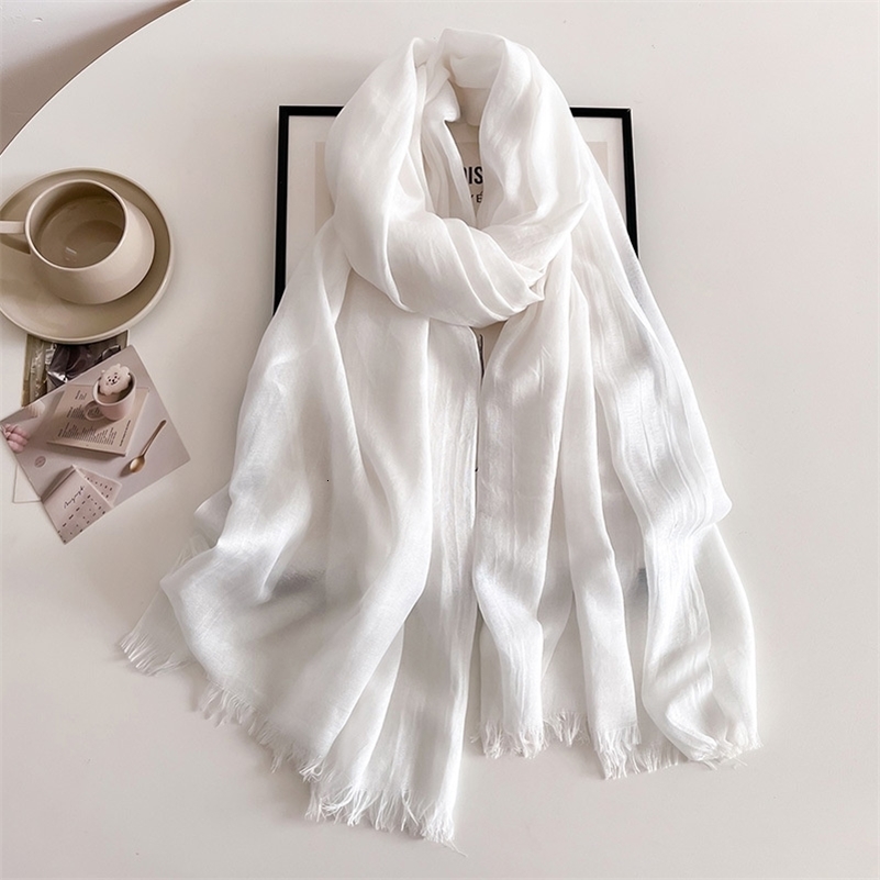 100*190cm Big Size Solid Color Women Scarf Cotton Linen Feeling Travel Sunscreen Shawl Tassel Neckerchief Muslim Hijab Wraps260928ww