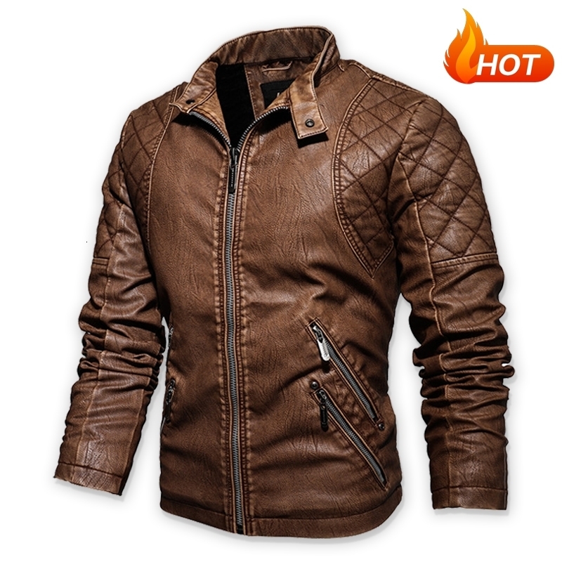 Men Fashion Leather Jacket Autumn Motorcycle Slim Fleece Coat Spring Outdoor Casual Motor Biker PU y261008