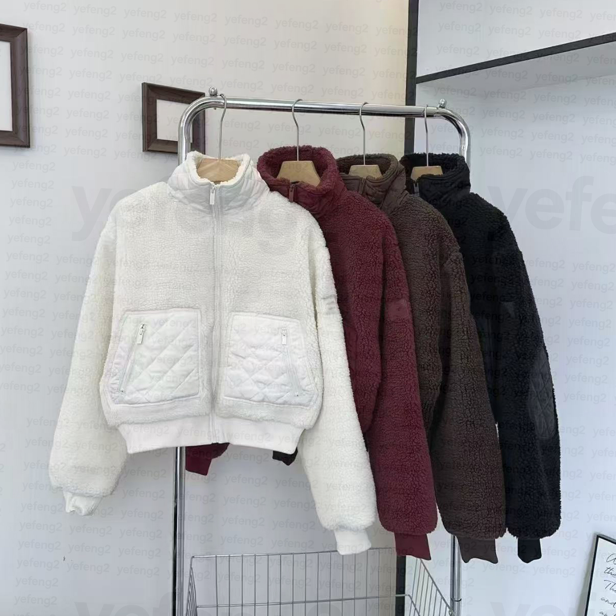 Women Fleece Jacket Stand Collar LA Casual Thick Warm puffer jacket A/0 Oversized Cropped Casual Outerwear