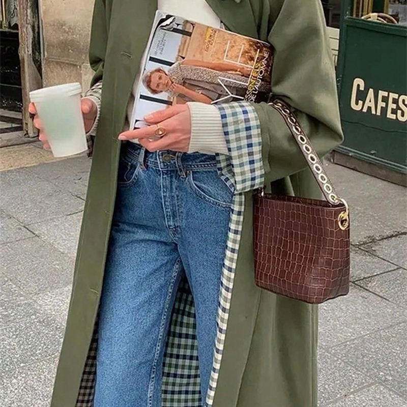 In Plaid Lining Solid Trench Coat Woman Single Breasted Long Sleeve 2025 Spring Autumn Lady Outwear y260929