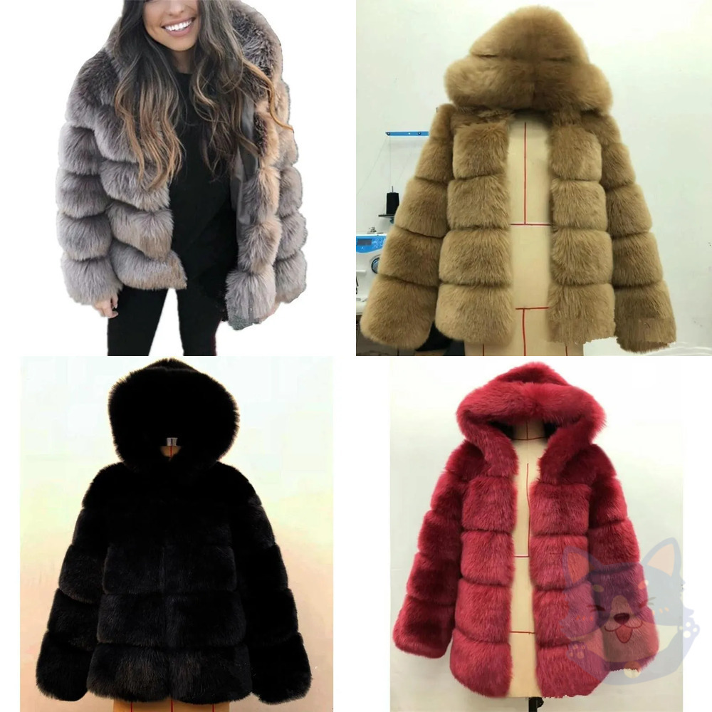 Fashion Hooded Women's Fur Coat Winter Thick Outwear Casual Women Faux Fur Thick Warm Jacket 62