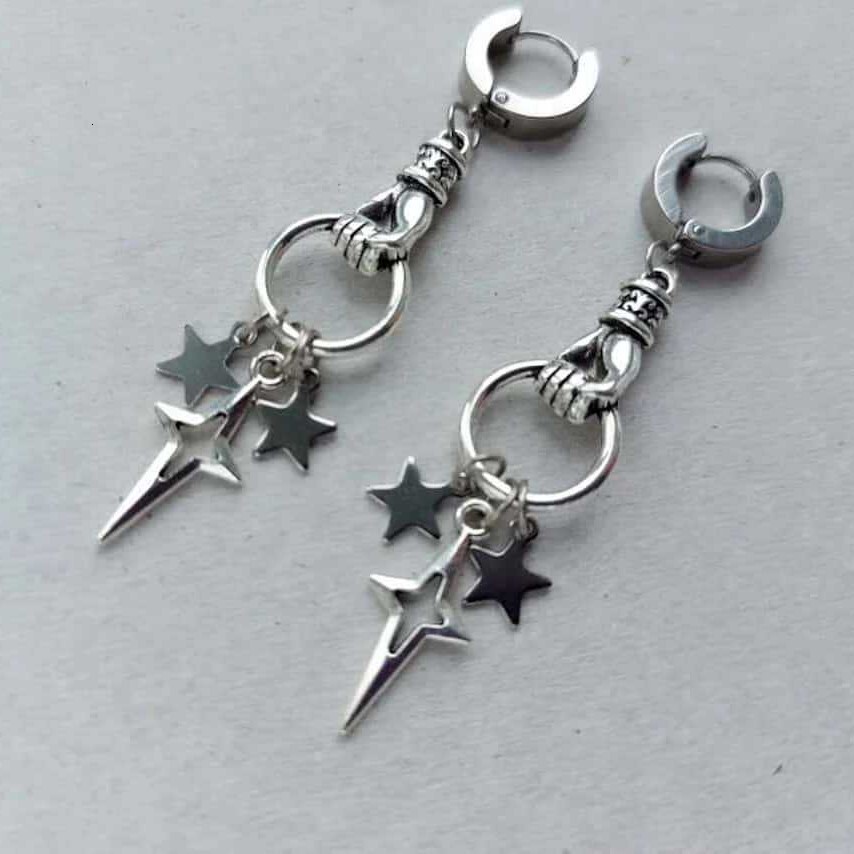 Luxury Brand Designer Jewelry Silver Star Stainless Steel Hoop Earrings Rock Y2k Gothic Avant-Garde Punk Style Luxury Brand Designer Jewelry